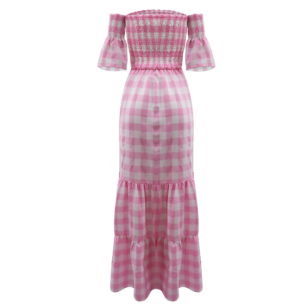 Halter European style plaid temperament dress