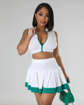 Sleeveless summer short skirt fashion cardigan 2pcs set