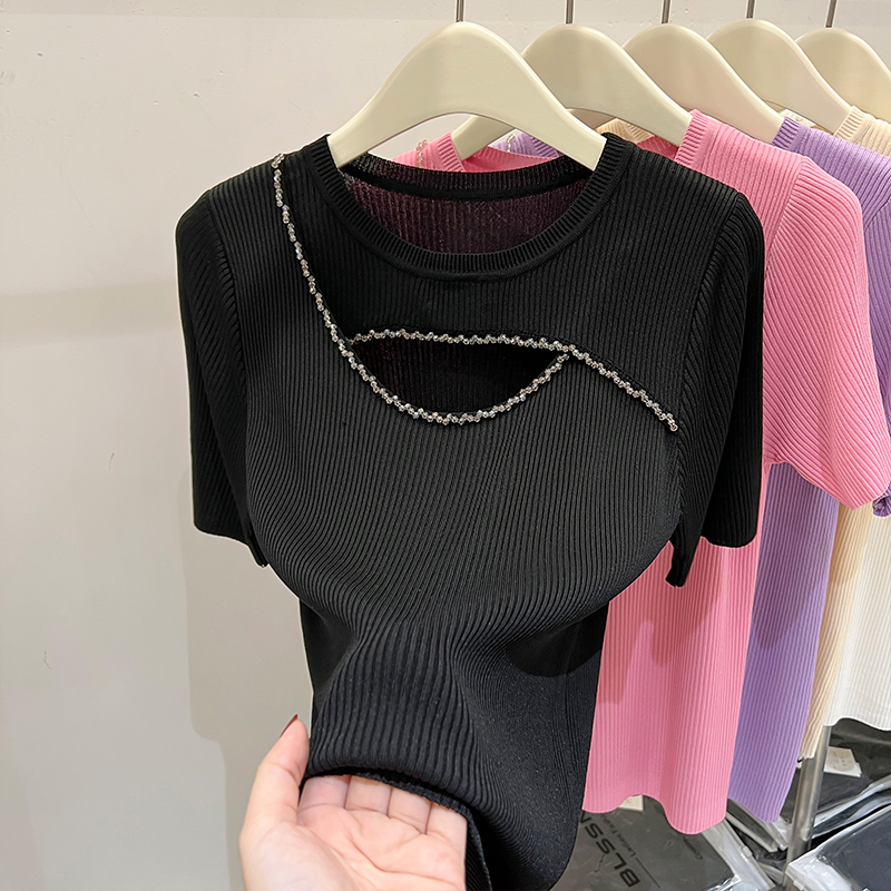 Unique slim tops France style bottoming shirt for women