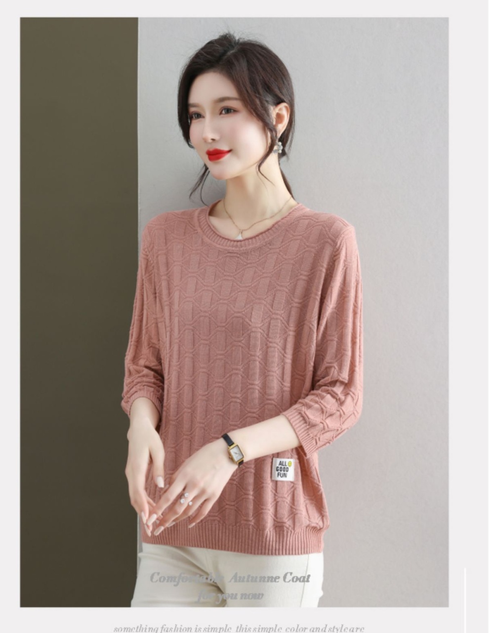Round neck thin loose sweater ice silk spring tops