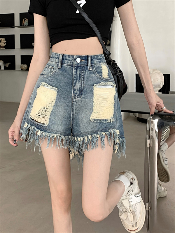 Tassels holes short jeans