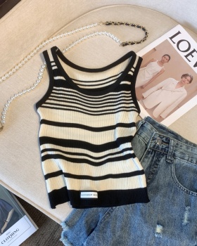 Spicegirl summer short tops stripe sling knitted vest for women