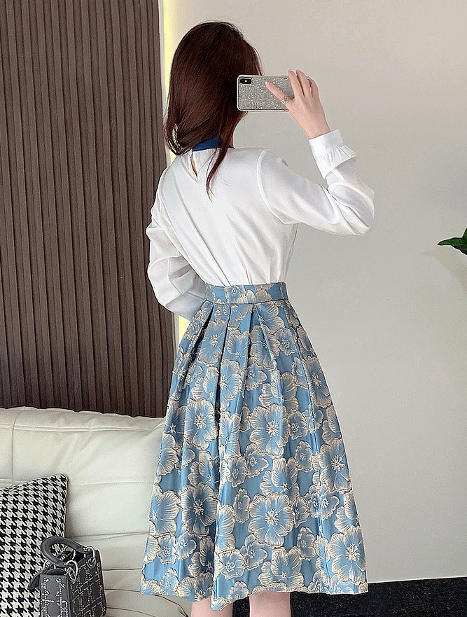 Long fashion long skirt applique dress 2pcs set