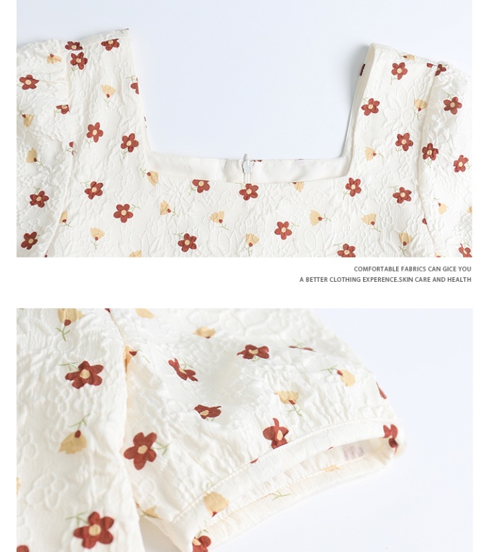 Square collar France style floral sweet dress