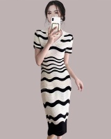 Knitted slim stripe spring and autumn ice silk dress for women