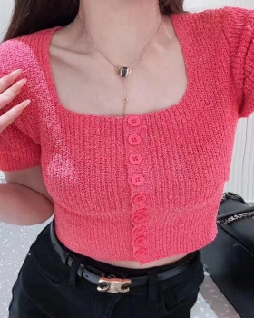 Knitted hollow tops unique all-match T-shirt for women