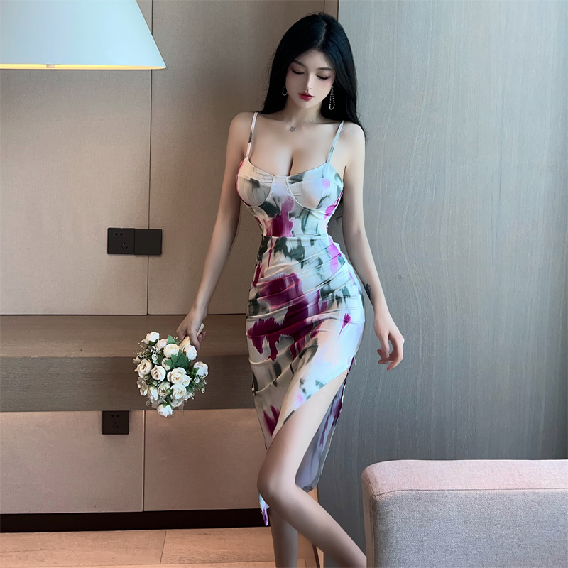 Halter sexy tight package hip dress long sling floral long dress