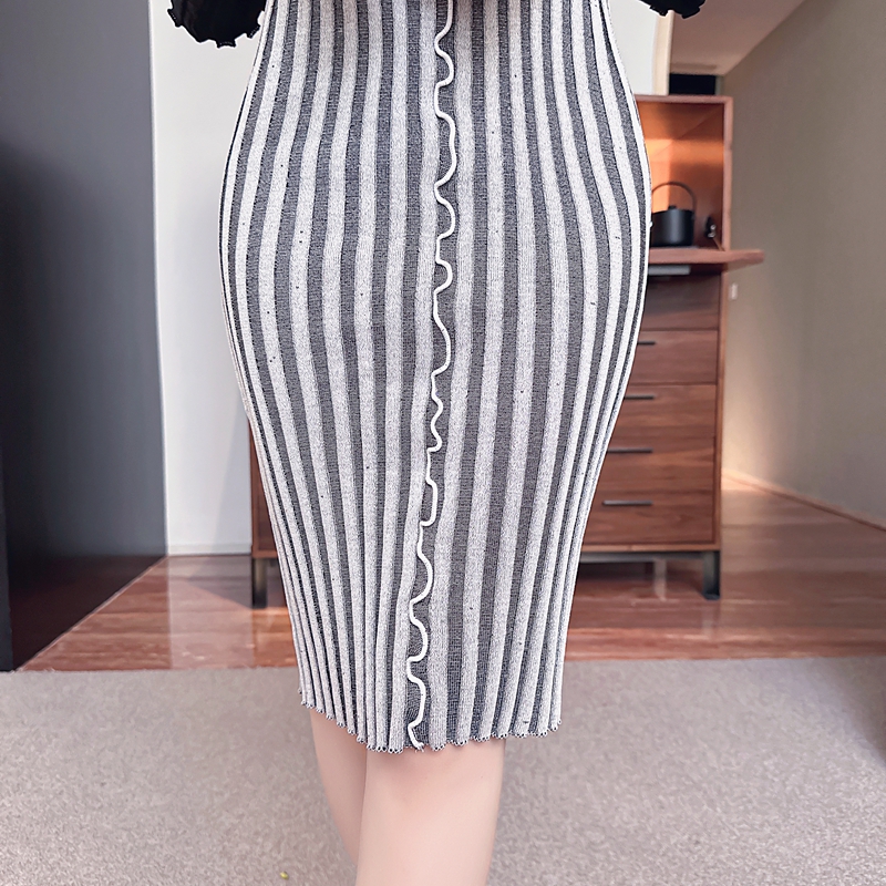 Slim stripe dress high collar vest for women