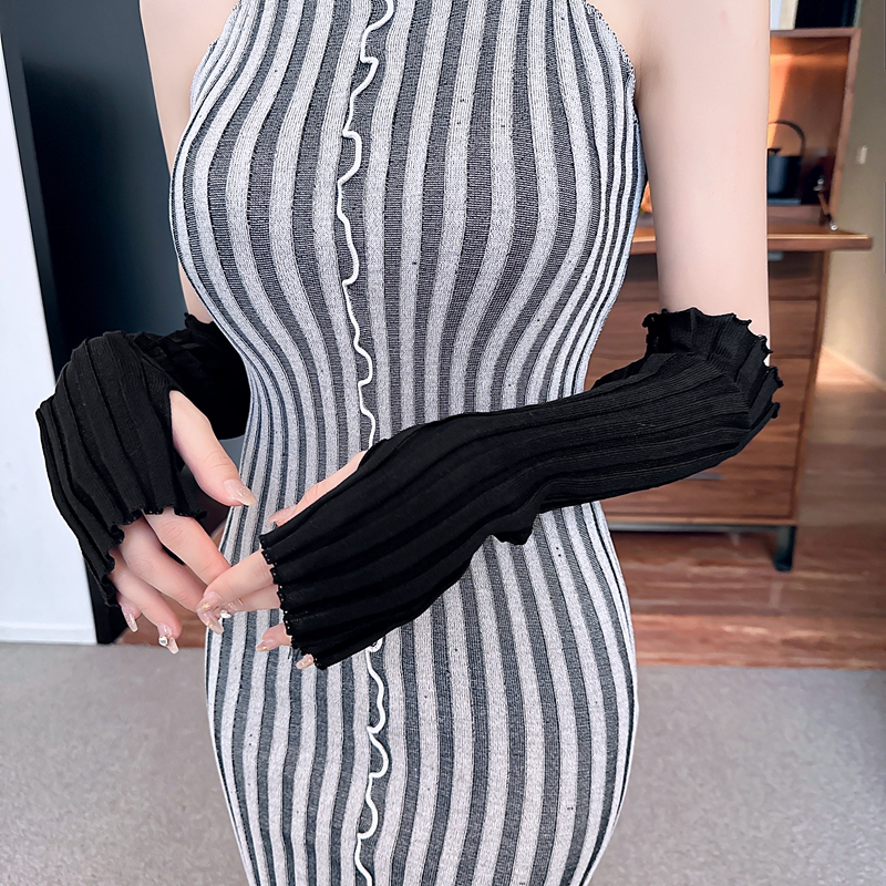 Slim stripe dress high collar vest for women