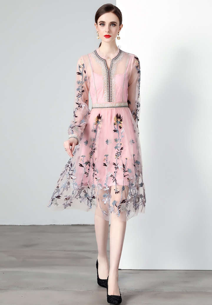 Gauze split embroidery romantic spring temperament dress