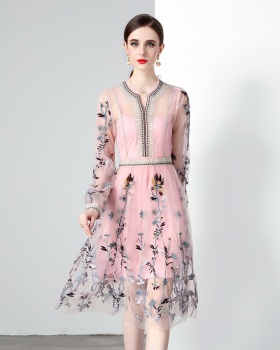 Gauze split embroidery romantic spring temperament dress