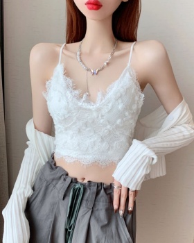 Sling short bottoming vest hollow flowers lace tops