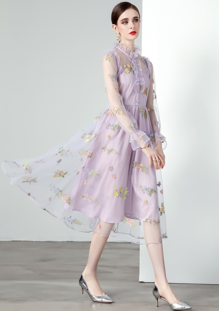 Big skirt slim gauze embroidery romantic elegant dress