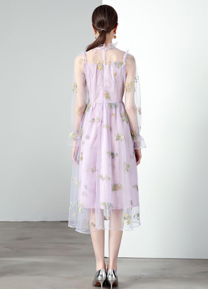 Big skirt slim gauze embroidery romantic elegant dress