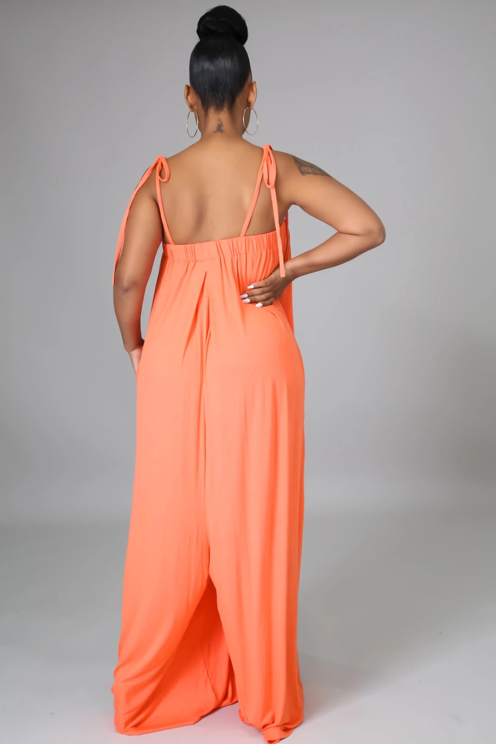 Sleeveless pure pinched waist loose jumpsuit