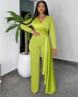 V-neck spring and autumn jumpsuit pinched waist formal dress