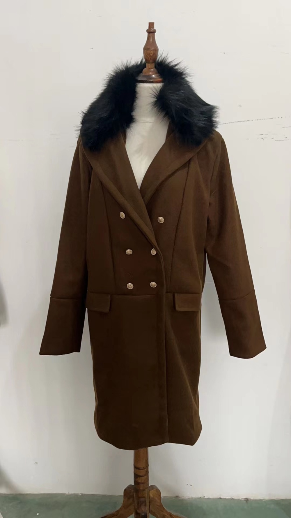 European style slim Casual woolen double row pure overcoat