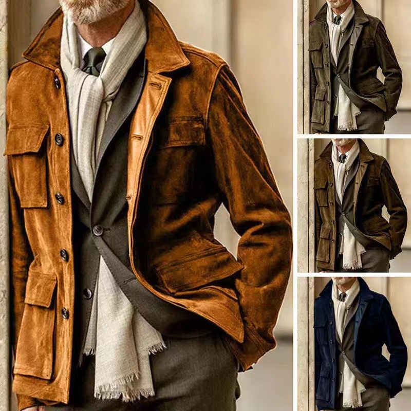 Casual European style jacket many pocket coat for men