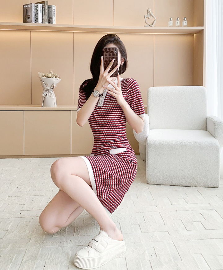 Knitted ladies summer pinched waist fashion and elegant dress