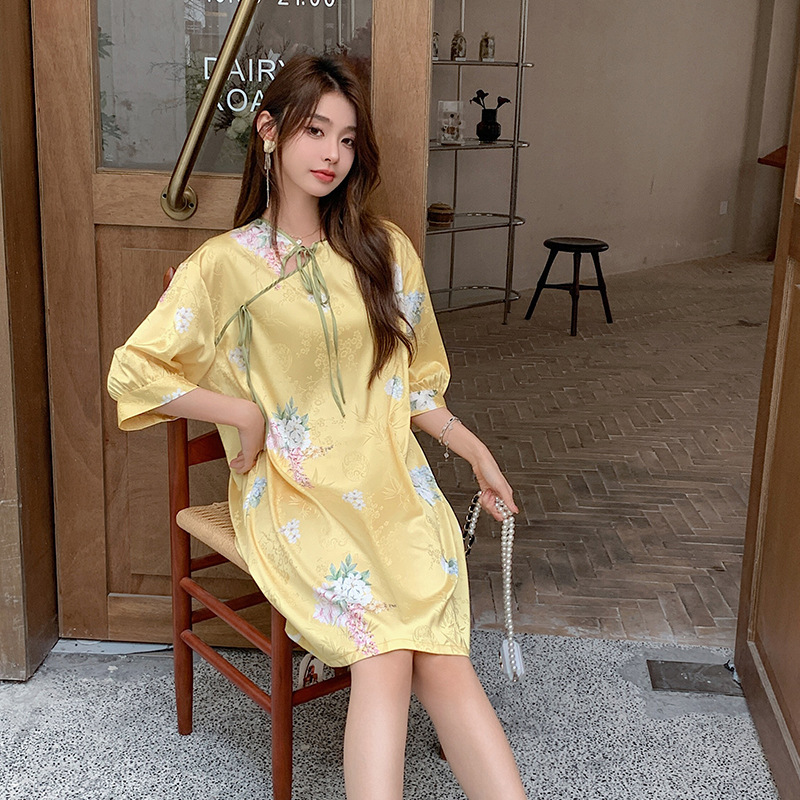 Summer pajamas Chinese style night dress for women
