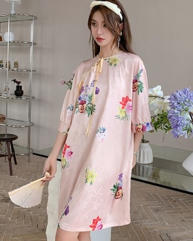 Summer Chinese style pajamas satin night dress for women