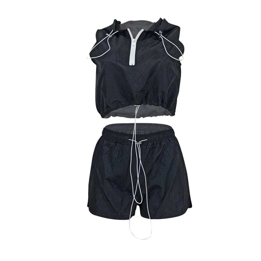 Hooded tops European style shorts 2pcs set for women