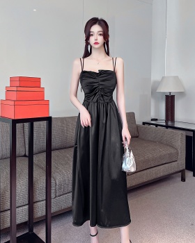 Slim fold dress France style temperament long dress for women