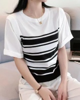 Short sleeve stripe simple Korean style splice tops