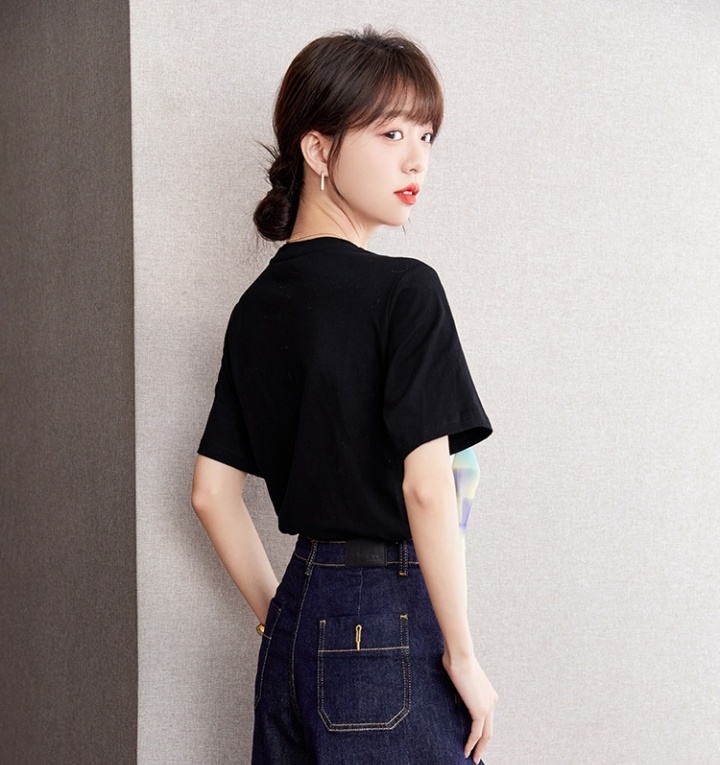 Black short sleeve T-shirt pure cotton tops for women