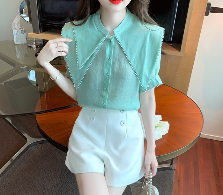 Short sleeve doll collar shirt summer pointed collar tops