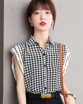 France style unique tops houndstooth shirt for women