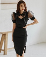 Slim package hip split organza Korean style dress