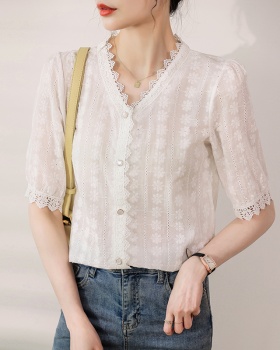 Short sleeve lace tops sweet summer shirt for women