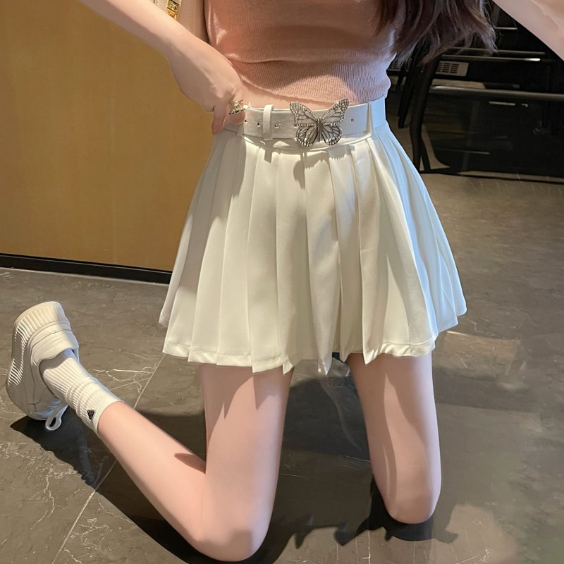 Slim pleated high waist belt sexy bow skirt for women