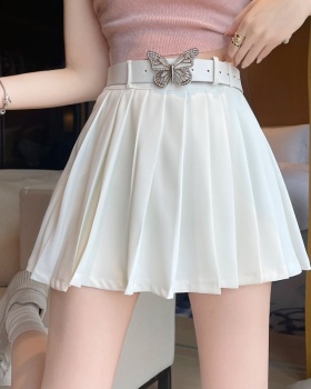 Slim pleated high waist belt sexy bow skirt for women