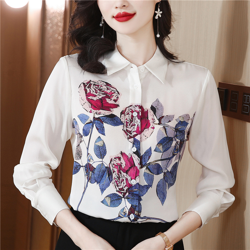 Real silk tops printing shirt for women