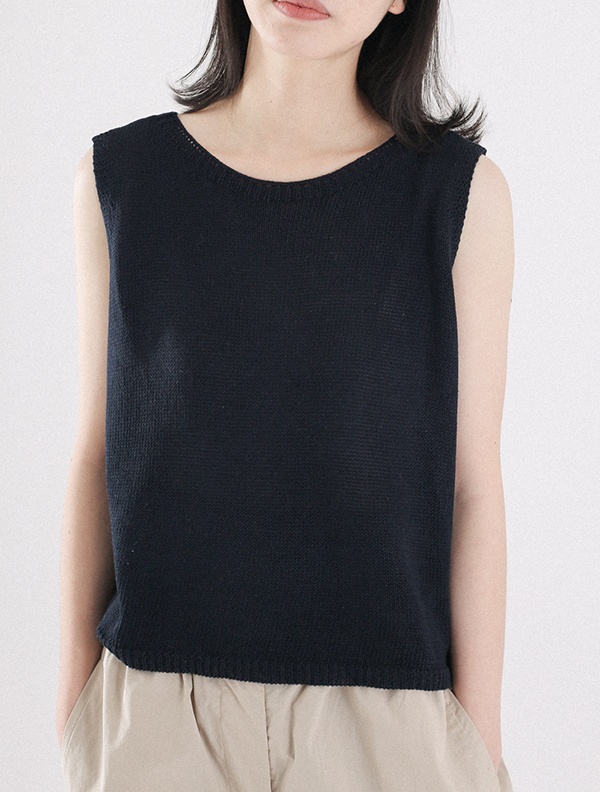 Casual round neck flax vest knitted basis spring and summer tops