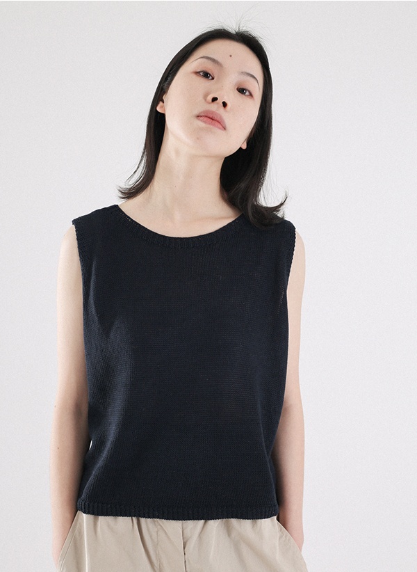 Casual round neck flax vest knitted basis spring and summer tops