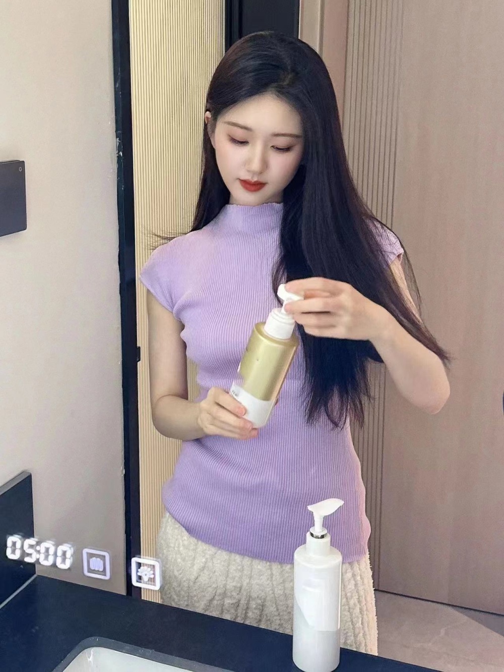 Purple summer slim sweater ice silk temperament tops for women