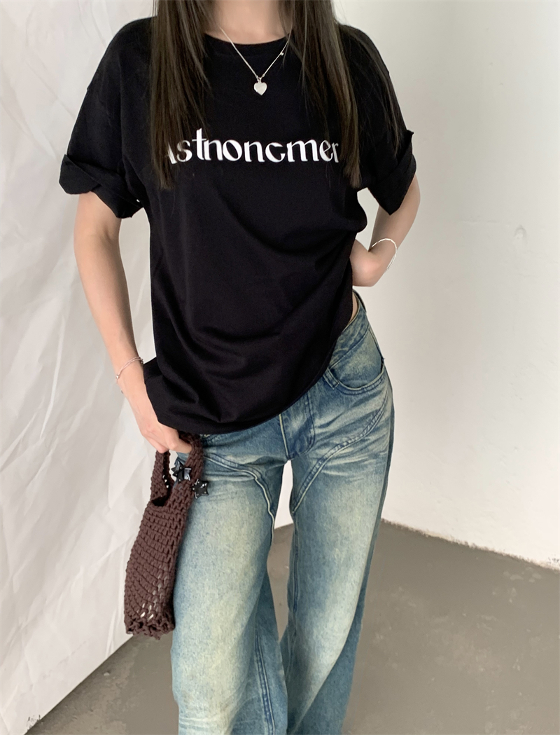 All-match printing letters short sleeve loose T-shirt