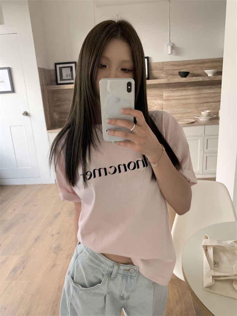 All-match printing letters short sleeve loose T-shirt