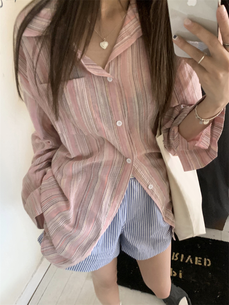 Stripe Casual shirt lazy long sleeve tops for women