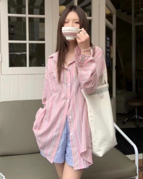 Stripe Casual shirt lazy long sleeve tops for women
