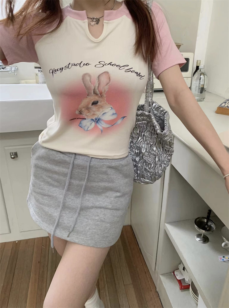 Mixed colors summer printing T-shirt rabbit slim tops