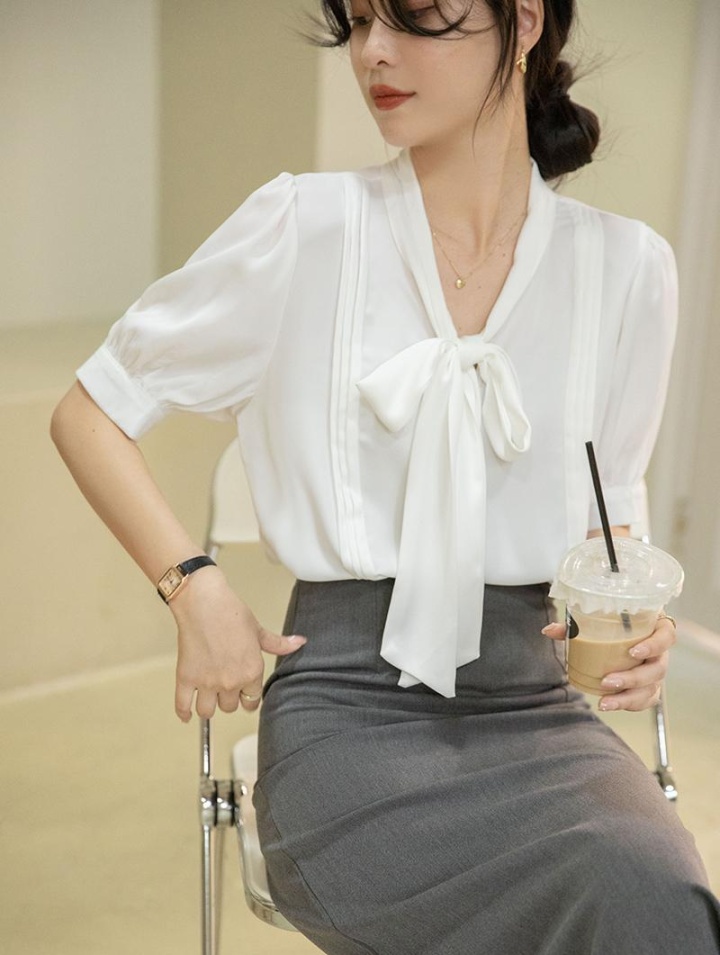 Korean style summer short sleeve shirt satin frenum all-match tops