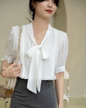 Korean style summer short sleeve shirt satin frenum all-match tops