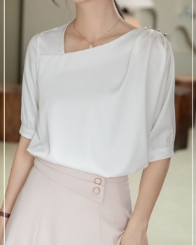 Oblique collar shirt short sleeve tops for women