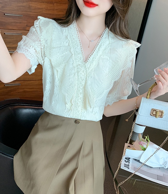 Short sleeve summer shirts V-neck Korean style tops