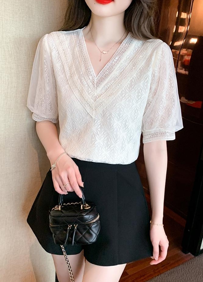 Korean style V-neck tops summer chiffon shirt for women