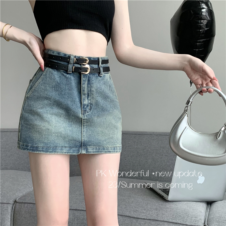 Korean style high waist denim skirt package hip slim skirt